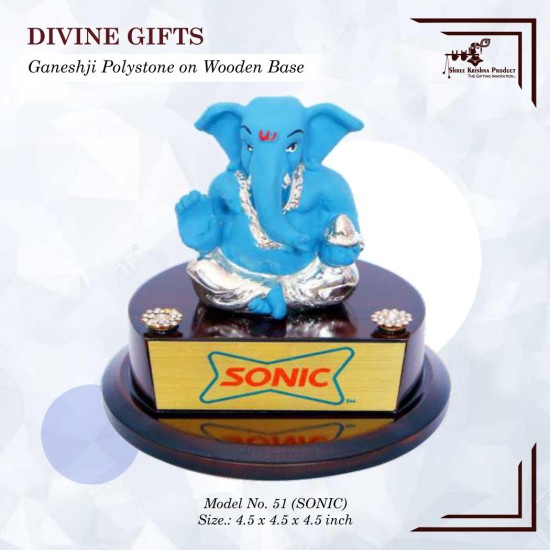 Ganeshji Polystone on Wooden Base