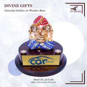 Ganeshji Golden on Wooden Base