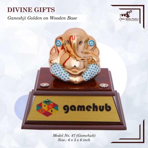 Ganeshji Golden on Wooden Base